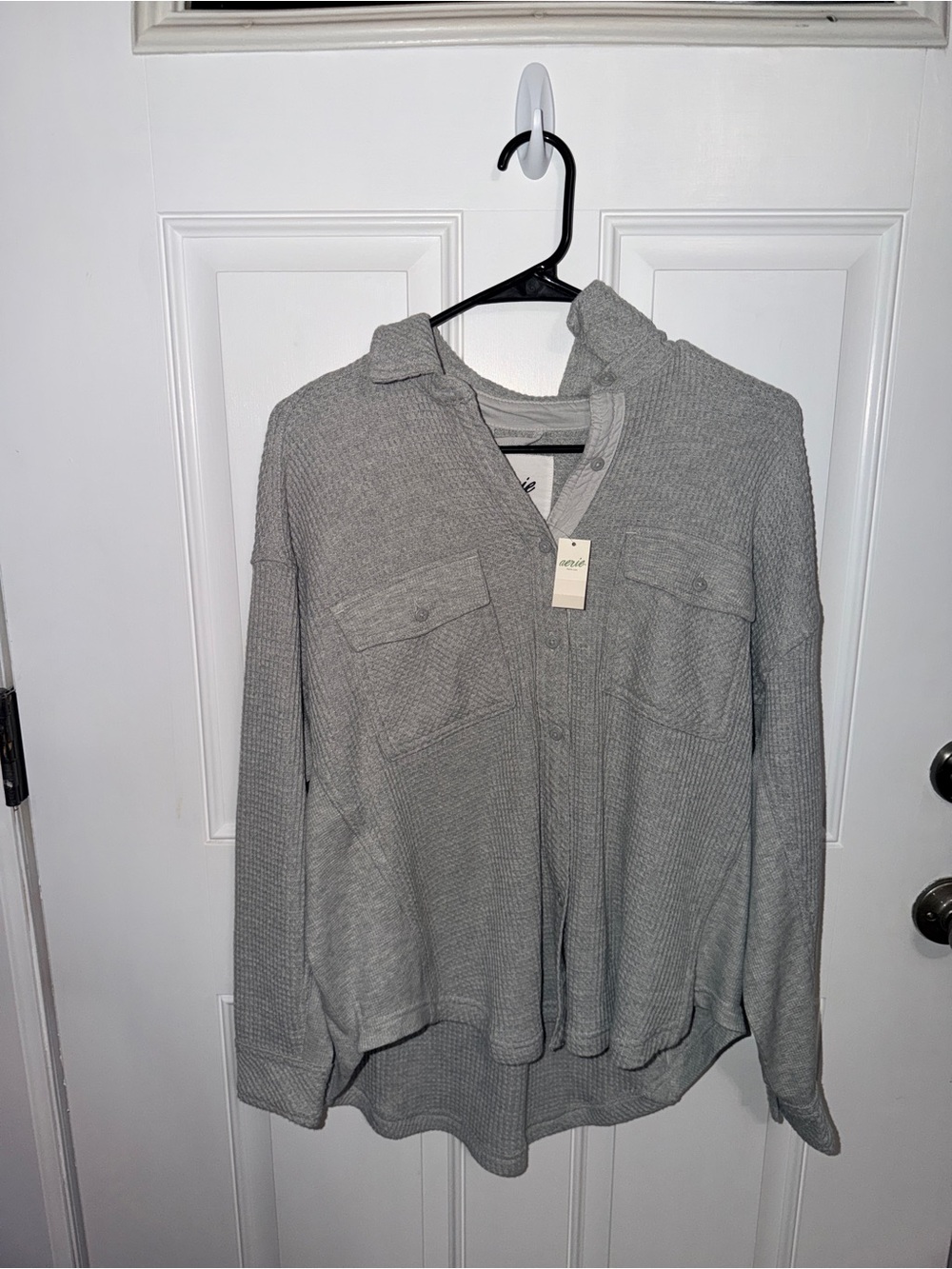 aerie Gray Waffle Knit Button-Up Shirt Jacket